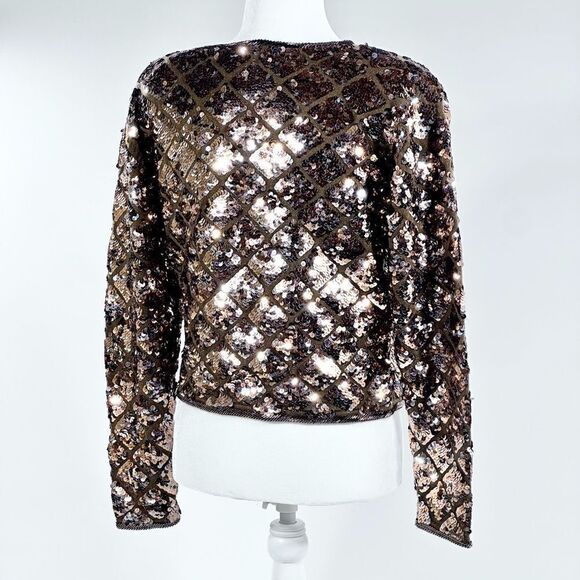 Vintage Cathy Hardwick bronze dynasty style sequin sweater top L - Picture 2 of 10